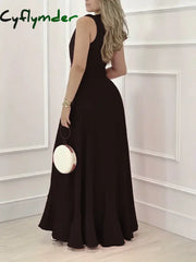 Cyflymder DRESS TO IMPRESS Elegant Sleeveless Pleated Dress 2025 Summer Casual New Fashion Evening Party Sexy V-neck
