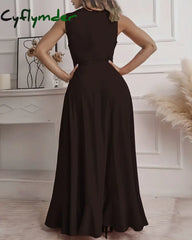 Cyflymder DRESS TO IMPRESS Elegant Sleeveless Pleated Dress 2025 Summer Casual New Fashion Evening Party Sexy V-neck