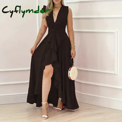Cyflymder DRESS TO IMPRESS Elegant Sleeveless Pleated Dress 2025 Summer Casual New Fashion Evening Party Sexy V-neck