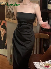 Cyflymder DRESS TO IMPRESS Elegant Summer Spaghetti Strap Midi Women Dress Sexy Vintage Bodycon Prom Evening Party