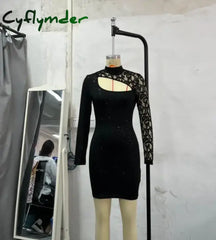 Cyflymder DRESS TO IMPRESS Evening Dresses for Women New Elegant Sexy Party Wedding Guest Glitter Contrast Lace Cutout