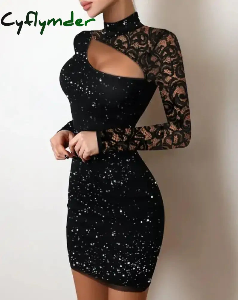 Cyflymder DRESS TO IMPRESS Evening Dresses for Women New Elegant Sexy Party Wedding Guest Glitter Contrast Lace Cutout