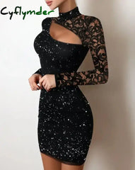 Cyflymder DRESS TO IMPRESS Evening Dresses for Women New Elegant Sexy Party Wedding Guest Glitter Contrast Lace Cutout
