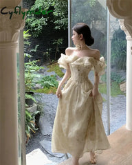 Cyflymder DRESS TO IMPRESS French Vintage White Strapless Midi Dresses for Women Summer New Elegant Party Sleeveless