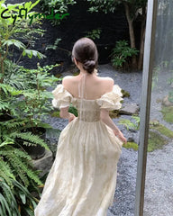 Cyflymder DRESS TO IMPRESS French Vintage White Strapless Midi Dresses for Women Summer New Elegant Party Sleeveless