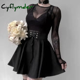 Cyflymder DRESS TO IMPRESS Gothic Black Skirt Japanese-Style Hipster Black JK Bubble Women’s Lace-up Back Zip Ins