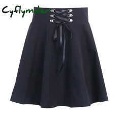 Cyflymder DRESS TO IMPRESS Gothic Black Skirt Japanese-Style Hipster Black JK Bubble Women’s Lace-up Back Zip Ins