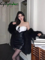 Cyflymder DRESS TO IMPRESS Handmade Rose Patchwork Leather Mini Dress Women Retro Black Off-shoulder Corset Sexy Summer