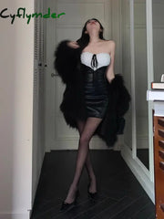 Cyflymder DRESS TO IMPRESS Handmade Rose Patchwork Leather Mini Dress Women Retro Black Off-shoulder Corset Sexy Summer