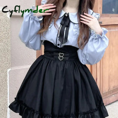 Cyflymder DRESS TO IMPRESS Japanese Gothic Lolita JK Skirt Sets Women Kawii Peter Pan Collar Off Shoulder Shirts Mini