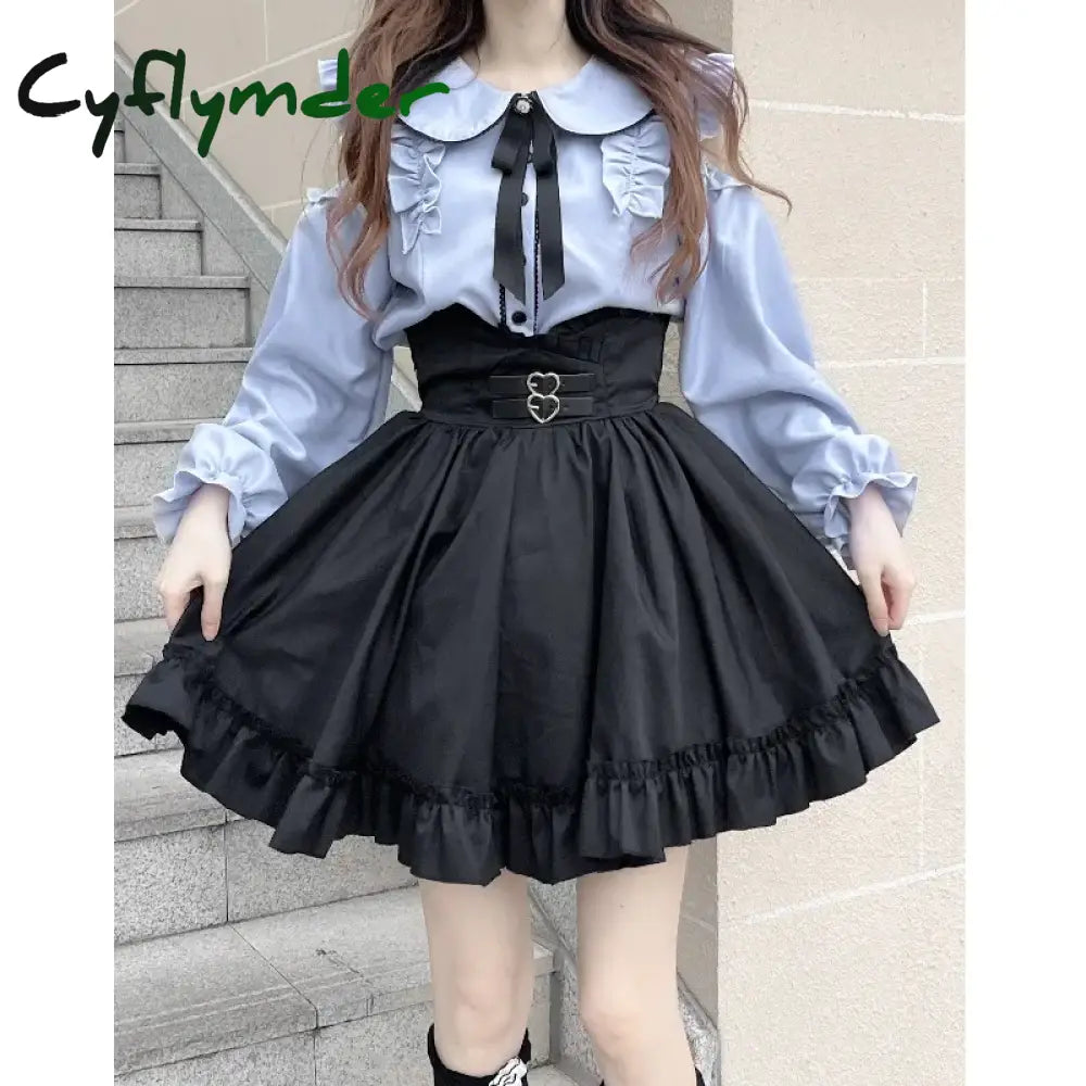 Cyflymder DRESS TO IMPRESS Japanese Gothic Lolita JK Skirt Sets Women Kawii Peter Pan Collar Off Shoulder Shirts Mini