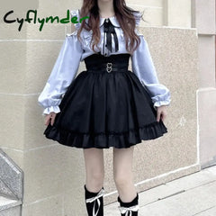 Cyflymder DRESS TO IMPRESS Japanese Gothic Lolita JK Skirt Sets Women Kawii Peter Pan Collar Off Shoulder Shirts Mini