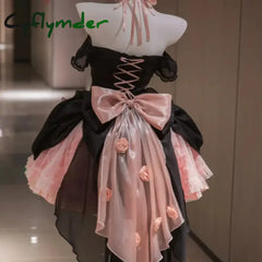 Cyflymder DRESS TO IMPRESS Japanese Gothic Lolita Dress Women Kawaii Bow Bear Lace Pink Black Off Shoulder Princess