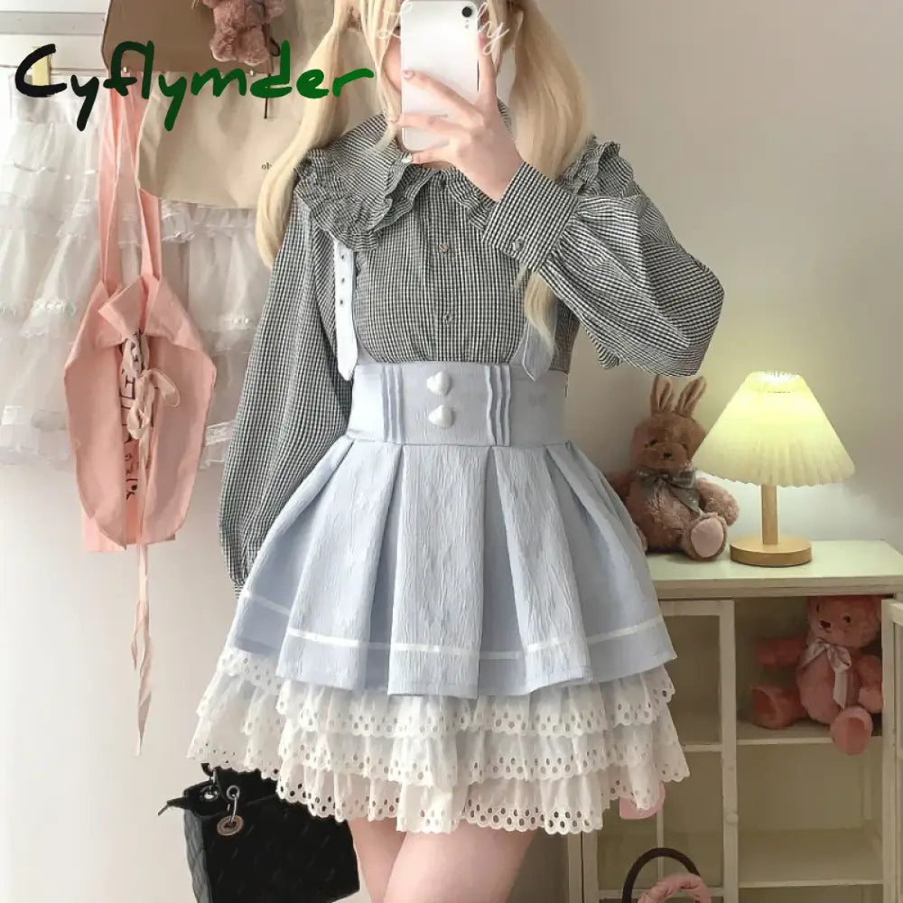 Cyflymder DRESS TO IMPRESS Japanese Gothic Style Lolita Cake Skirt Women Chic Love Button Jacquard Bowknot Short