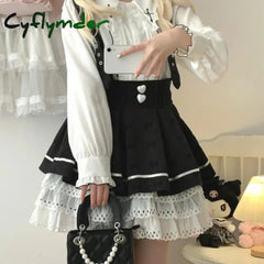Cyflymder DRESS TO IMPRESS Japanese Gothic Style Lolita Cake Skirt Women Chic Love Button Jacquard Bowknot Short