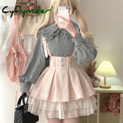 Cyflymder DRESS TO IMPRESS Japanese Gothic Style Lolita Cake Skirt Women Chic Love Button Jacquard Bowknot Short