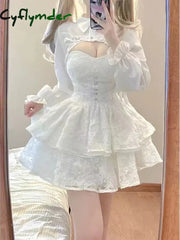 Cyflymder DRESS TO IMPRESS Japanese Kawaii Lolita Dress Women Elegant Sweet Lace Ruffles White Strap Dresses Sexy