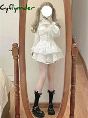 Cyflymder DRESS TO IMPRESS Japanese Kawaii Lolita Dress Women Elegant Sweet Lace Ruffles White Strap Dresses Sexy
