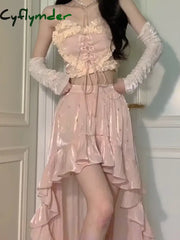 Cyflymder DRESS TO IMPRESS Japanese Lolita Kawaii 2 Piece Set Women Korean Sweet Cute Skirt Suit Female Pink Bow