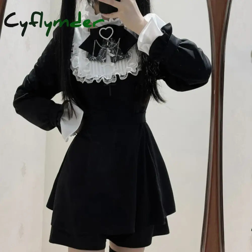 Cyflymder DRESS TO IMPRESS Japanese Punk Style Y2k Lolita OP Dress Women Vintage Elegant Ruffle Bow Lace Evening Party