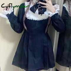 Cyflymder DRESS TO IMPRESS Japanese Punk Style Y2k Lolita OP Dress Women Vintage Elegant Ruffle Bow Lace Evening Party