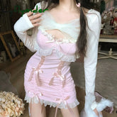 Cyflymder DRESS TO IMPRESS Japanese Sweet Lolita Style Dress Women Bow Pink Kawaii Party Mini Dresses Female Long