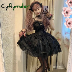 Cyflymder DRESS TO IMPRESS Japanese Victorian Gothic Lolita Dress Vintage Girl Sweet Lace Rose Princess Holiday Party