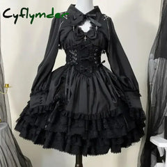 Cyflymder DRESS TO IMPRESS Japanese Victorian Gothic Lolita Dress Women Punk Style Sweet Lace Bow Eveing Party Dresses