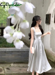 Cyflymder DRESS TO IMPRESS Korean Elegant Evening Party Midi Dresses for Women 2024 Summer New Fashion Slim Sleeveless