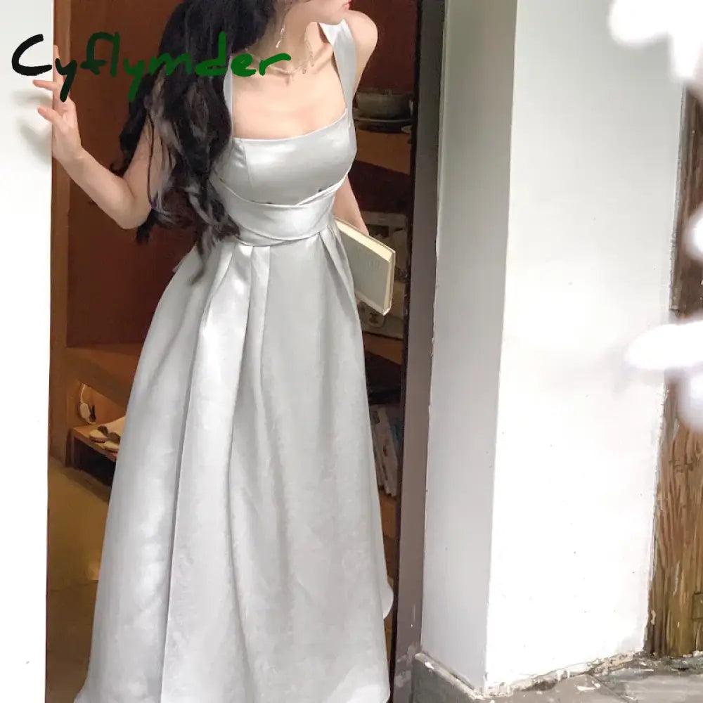 Cyflymder DRESS TO IMPRESS Korean Elegant Evening Party Midi Dresses for Women 2024 Summer New Fashion Slim Sleeveless