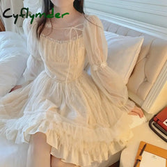 Cyflymder Lolita Kawaii Dress Women Casual Long Sleeve Vintage Y2k Mini Dress Female Japanese Style One Piece Dress
