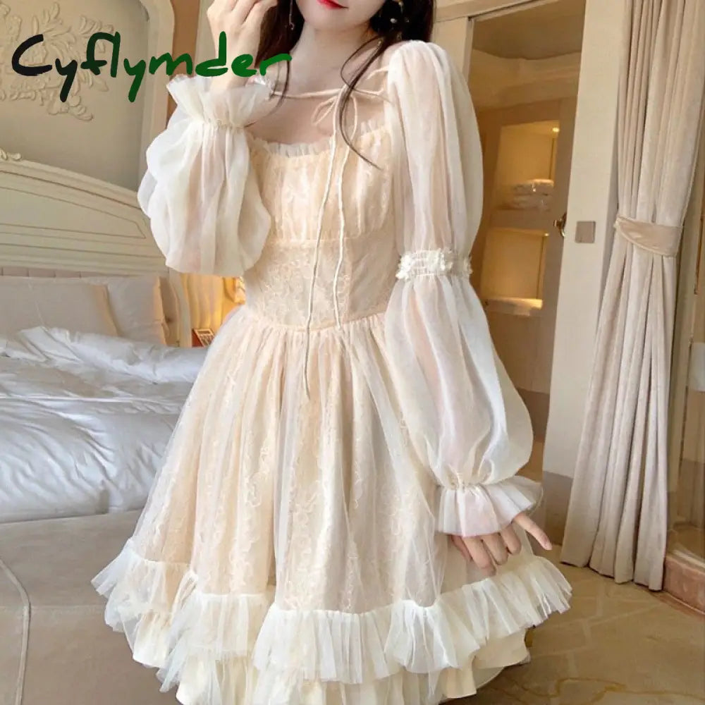 Cyflymder Lolita Kawaii Dress Women Casual Long Sleeve Vintage Y2k Mini Dress Female Japanese Style One Piece Dress