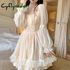 Cyflymder Lolita Kawaii Dress Women Casual Long Sleeve Vintage Y2k Mini Dress Female Japanese Style One Piece Dress