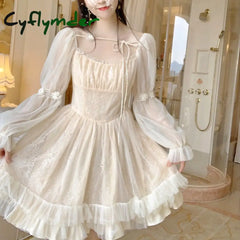 Cyflymder Lolita Kawaii Dress Women Casual Long Sleeve Vintage Y2k Mini Dress Female Japanese Style One Piece Dress