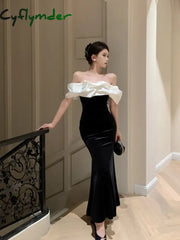 Cyflymder DRESS TO IMPRESS Mermaid Dresses Women Sexy Slash Neck Off Shoulder Ruffles Patchwork Elegant Slim Evening
