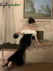 Cyflymder DRESS TO IMPRESS Mermaid Dresses Women Sexy Slash Neck Off Shoulder Ruffles Patchwork Elegant Slim Evening