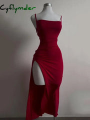 Cyflymder DRESS TO IMPRESS New Dress Summer High Sensibility Halter Strap Spice Girl Bag Hip Dress