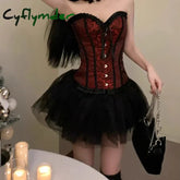 Cyflymder DRESS TO IMPRESS Overbust Corset Tulle Tutu Women 2-piece Set Hooks & Eyes Boned Lace-up Textured Tube Top