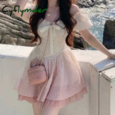 Cyflymder DRESS TO IMPRESS Pink Gradient Color Kawaii Lolita Dress Girl France Sweet Bow Casual Slim Party Mini Dresses