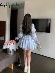 Cyflymder DRESS TO IMPRESS Puffy Dress Puff Sleeves Women Elegant Summer Blue Birthday Party Dress Lady High Waist
