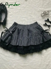 Cyflymder DRESS TO IMPRESS Punk Y2k Skirts Women Clothes Goth Sexy Ropa Aesthetic Stripe High Waist Lace Bow MIni