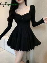 Cyflymder Sexy Black Lace Dress Women Bodycon Wrap Slim Party Mini Short Dresses Evening Fashion Long Sleeve Outfits