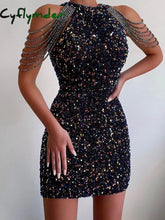 Cyflymder 2025 Sexy Sleeveless Off Shoulder Skinny Dress Fashion Mini High Waist Party Dress for Women Elegant Halter