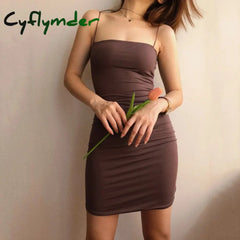 Cyflymder DRESS TO IMPRESS Sexy Spaghetti Strap Sheath Mini Dress Evening Halter Sleeveless Club Wear Women Black Dress