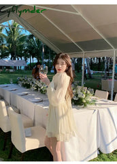 Cyflymder DRESS TO IMPRESS Solid Elegant Chiffon Fairy Dress Women Summer Casual Puff Sleeve Party Dresses Female