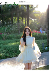 Cyflymder DRESS TO IMPRESS Solid Elegant Chiffon Fairy Dress Women Summer Casual Puff Sleeve Party Dresses Female