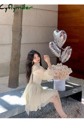 Cyflymder DRESS TO IMPRESS Solid Elegant Chiffon Fairy Dress Women Summer Casual Puff Sleeve Party Dresses Female