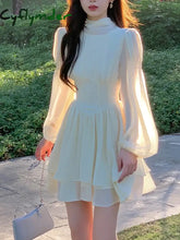 Cyflymder DRESS TO IMPRESS Solid Elegant Chiffon Fairy Dress Women Summer Casual Puff Sleeve Party Dresses Female