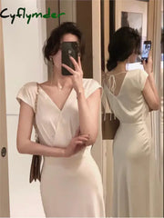 Cyflymder Dress To Impress Summer Fashion Elegant Backless Print Slip Dress Female Long Sexy