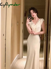 Cyflymder Dress To Impress Summer Fashion Elegant Backless Print Slip Dress Female Long Sexy